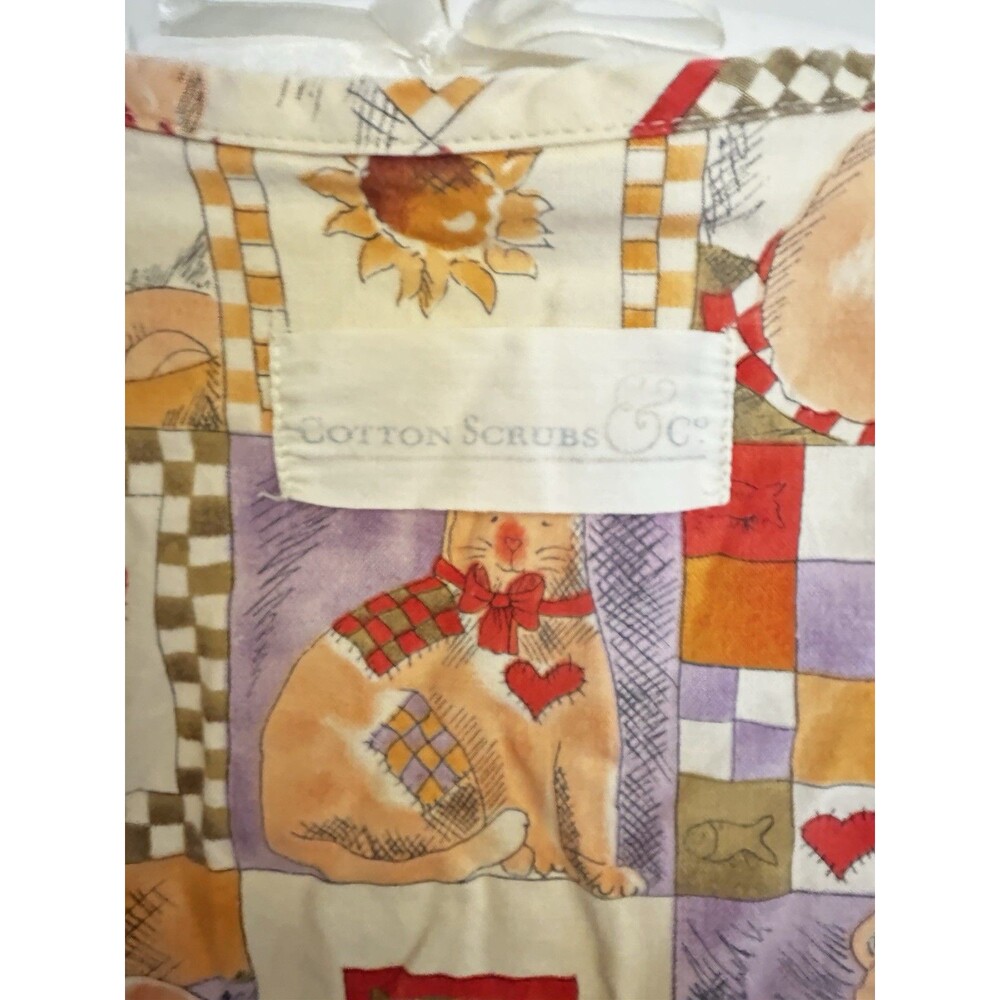 Cotton Scrubs Cat Teddy Heart Patchwork Print Scrub Jacket Estimated Size Large - Picture 4 of 15